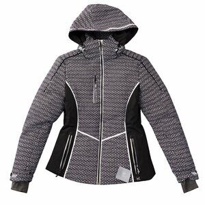 NILS Flo Ski Jacket Size 8 NWT Black White Chevron Eco Down Waterproof
